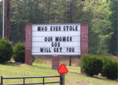 church sign stole mower